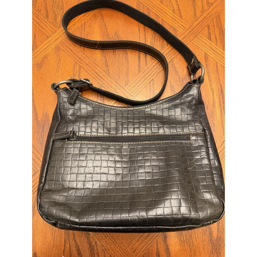 Jack Georges Voyager Woven Leather Larger City‎ Crossbody Bag Black Adjustable